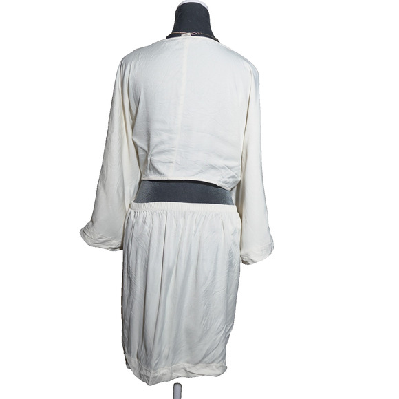 H&M Ivory Cut Out 3/4 Sleeve Mini Dress Size XL Lagenlook Plunge Minimalist EUC - Picture 9 of 16